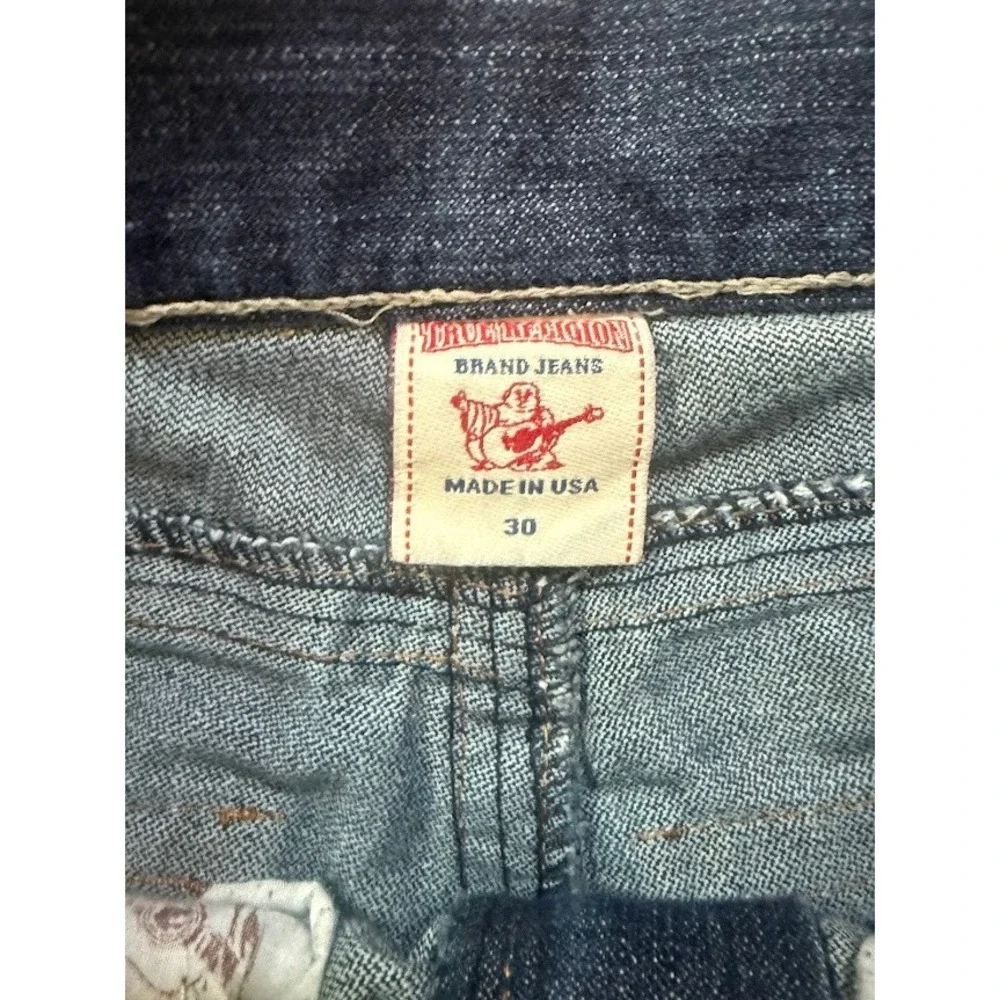 True Religion Zach‎ Straight Jeans Medium Wash Denim Blue Flap Pocket Mens 32X31